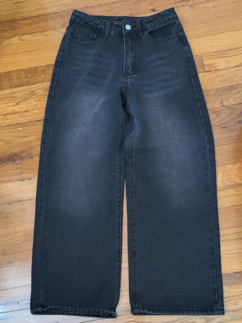 Shein Wide Leg Black Denim Pants Size Petite XXS Zipper Fly